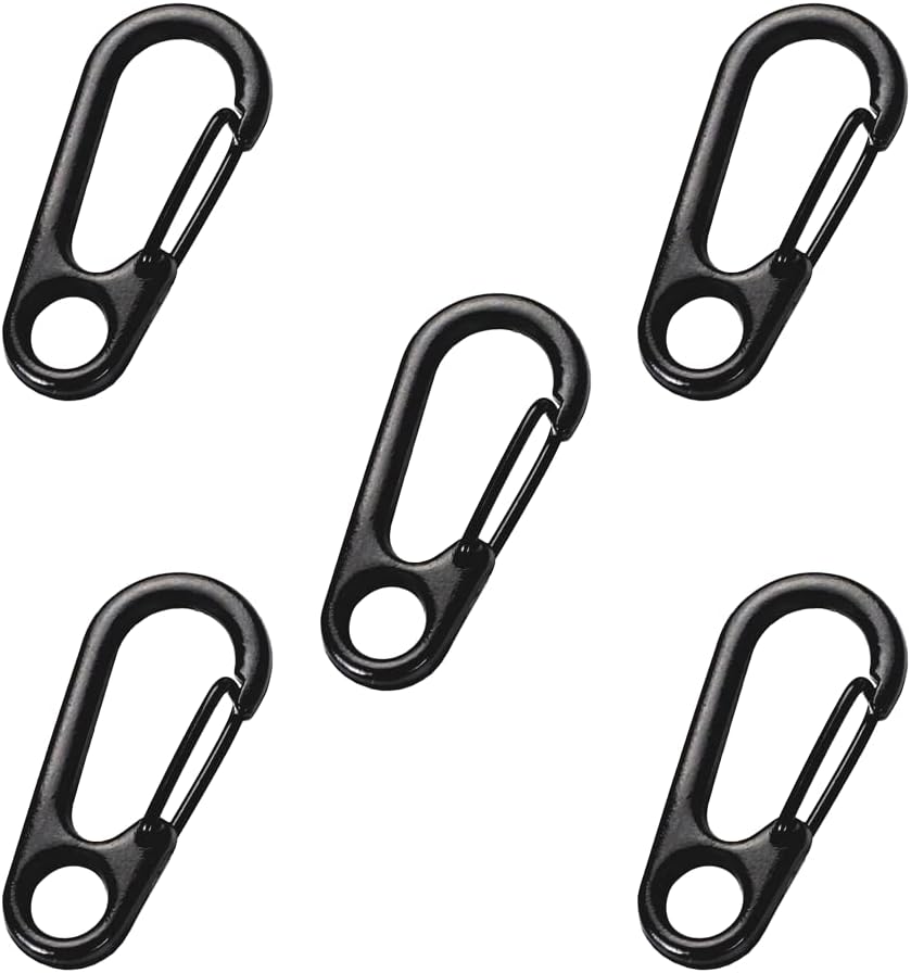 Mini karabińczyk - Czarny - 5 sztuk - 1,4 x 3,1 cm - Karabińczyk z klipsem - Metal - Brelok do kluczy - Do campingu - Stop cynku