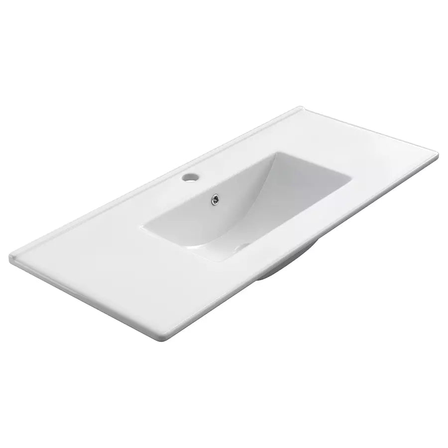 Meuble de salle de bain 100cm simple vasque - 3 tiroirs - sans miroir - TIRIS 3C - britannia (chêne foncé) - 4