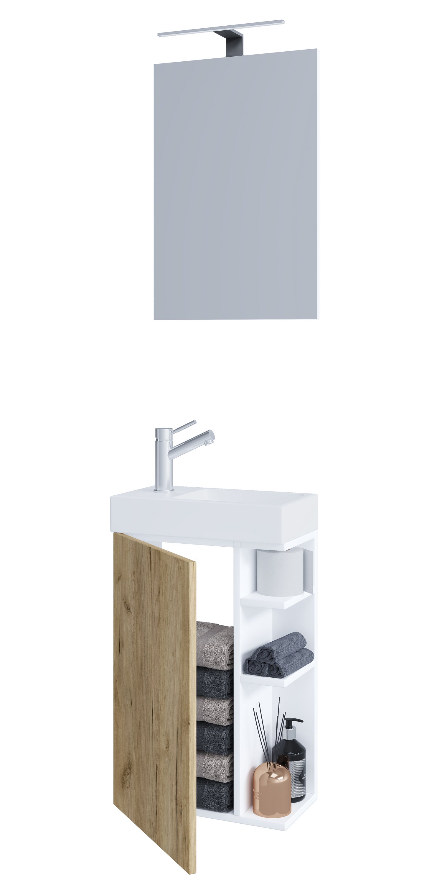 umywalka do mebli łazienkowych Lumia Biały / Dąb miodowy W. 129 x S. 40 x G. 22 cm