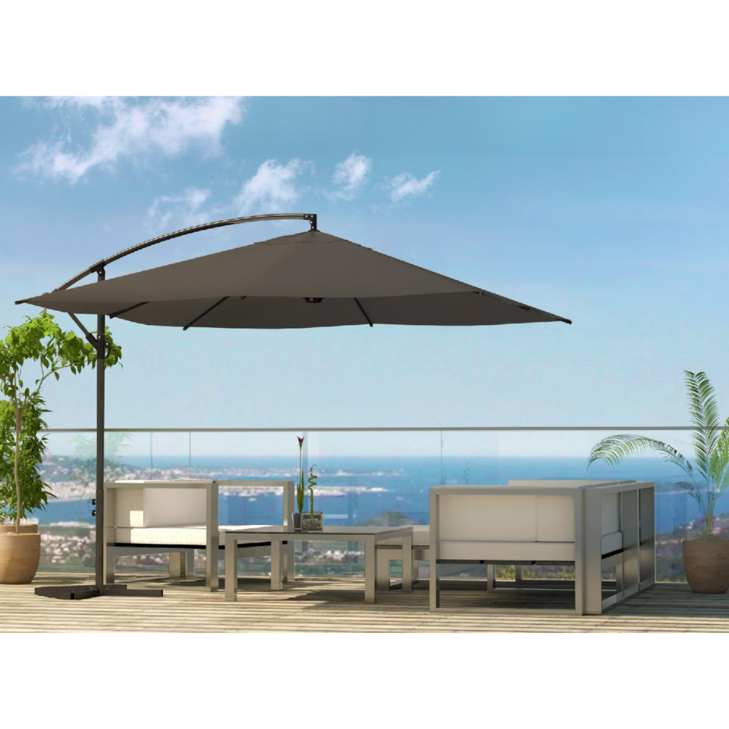 Parasol gris déporté carré 3 x 3 m SOLENZARA - 3