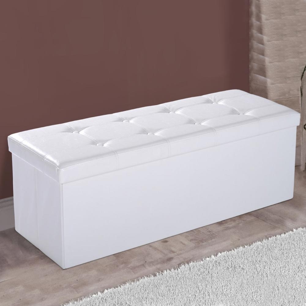 Cassapanca Multiuso Bianca 110x38x38 Cm - Pouf, Baule E Poggiapiedi Per Casa - Foto 2