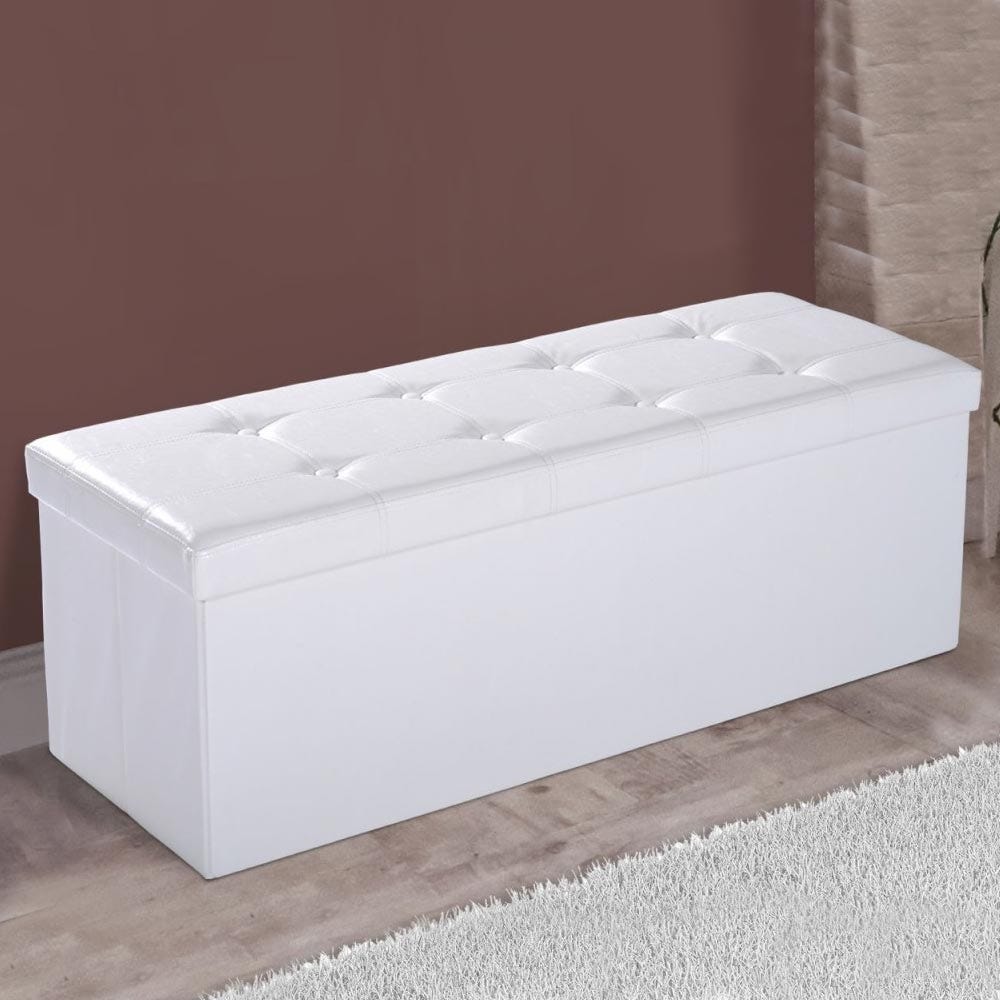 Cassapanca Multiuso Bianca 110x38x38 Cm - Pouf, Baule E Poggiapiedi Per Casa - Foto 2