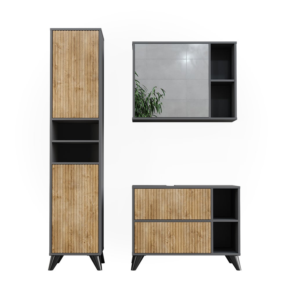 Vicco Zestaw mebli łazienkowych Leano, Antracyt/dąb górski, 80 cm, zestaw 3