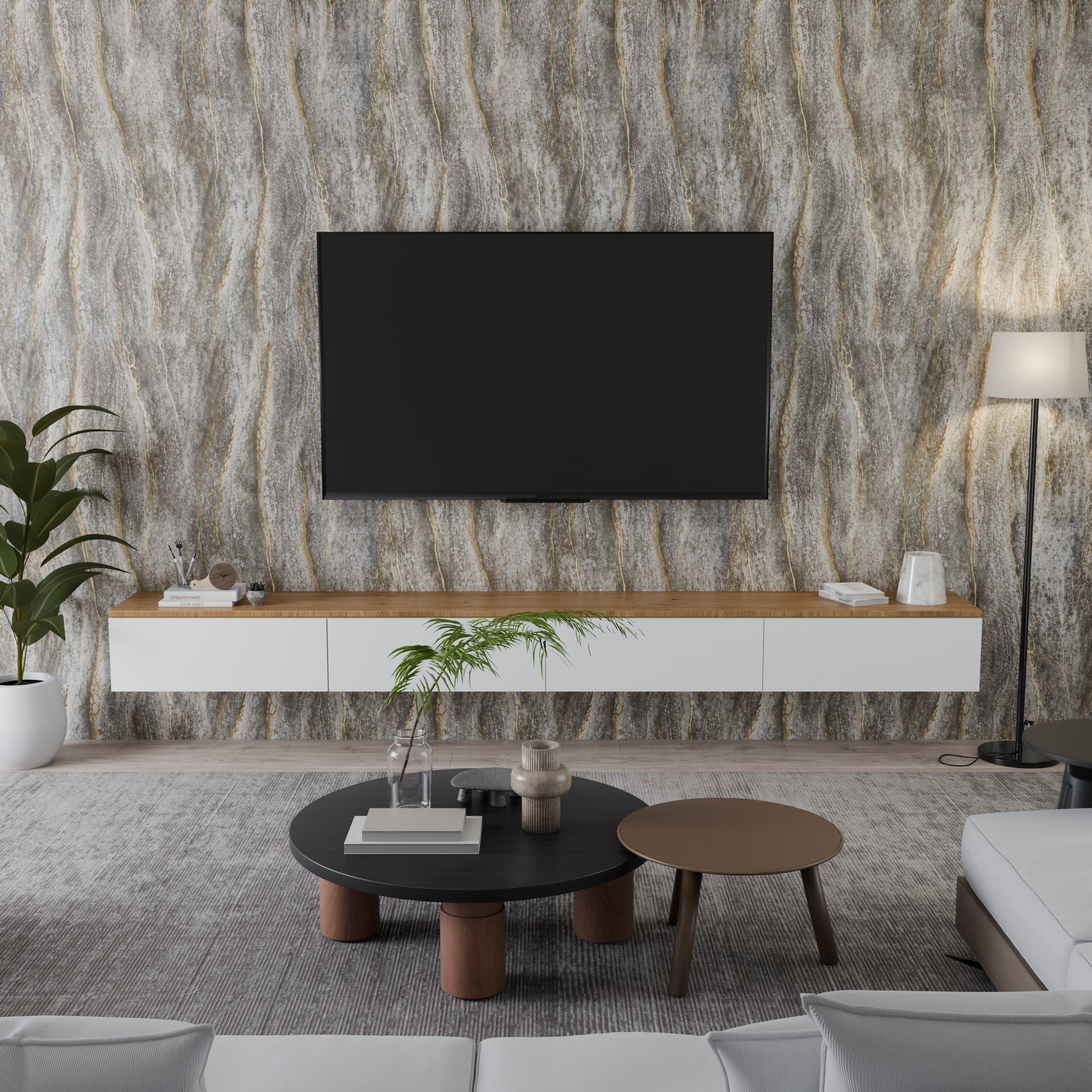 Panneau Mural – Gris Or – Effet Marbre – 250x120x0.3CM - 4