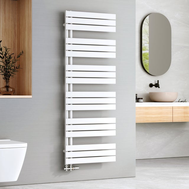 EMKE Radiateur Sèche-serviettes à Eau Chaude - Panneau Plat Blanc Brillant - Raccordement Bas - 958 W, 1599 x 600 mm
