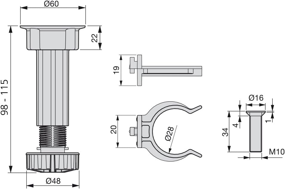 Set Di 4 Piedini Per Mobili, Gambe Regolabili Per Armadietti, Piedino Di Livellamento In Plastica Nera, Gamba Stabile, Per Clip Per Pedana Per Bagno - Foto 7