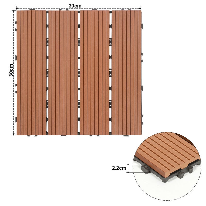 Dalle de terrasse Dalles de jardin clipsables Revêtement Carrelage 30x30 Composite bois Marron 88pcs - 2