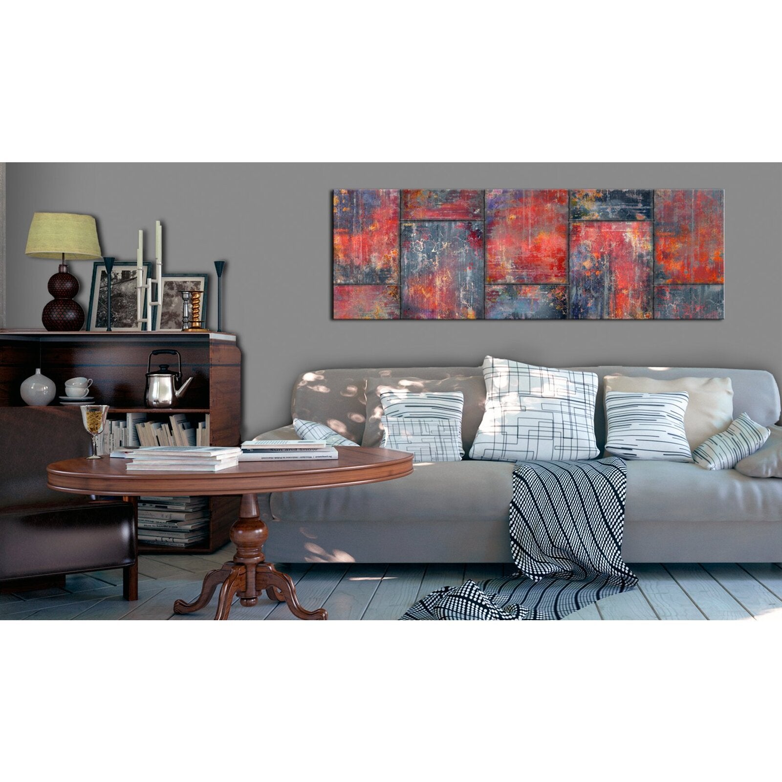 Tableau mosaique en métal rouge - 120 x 40 cm - 2