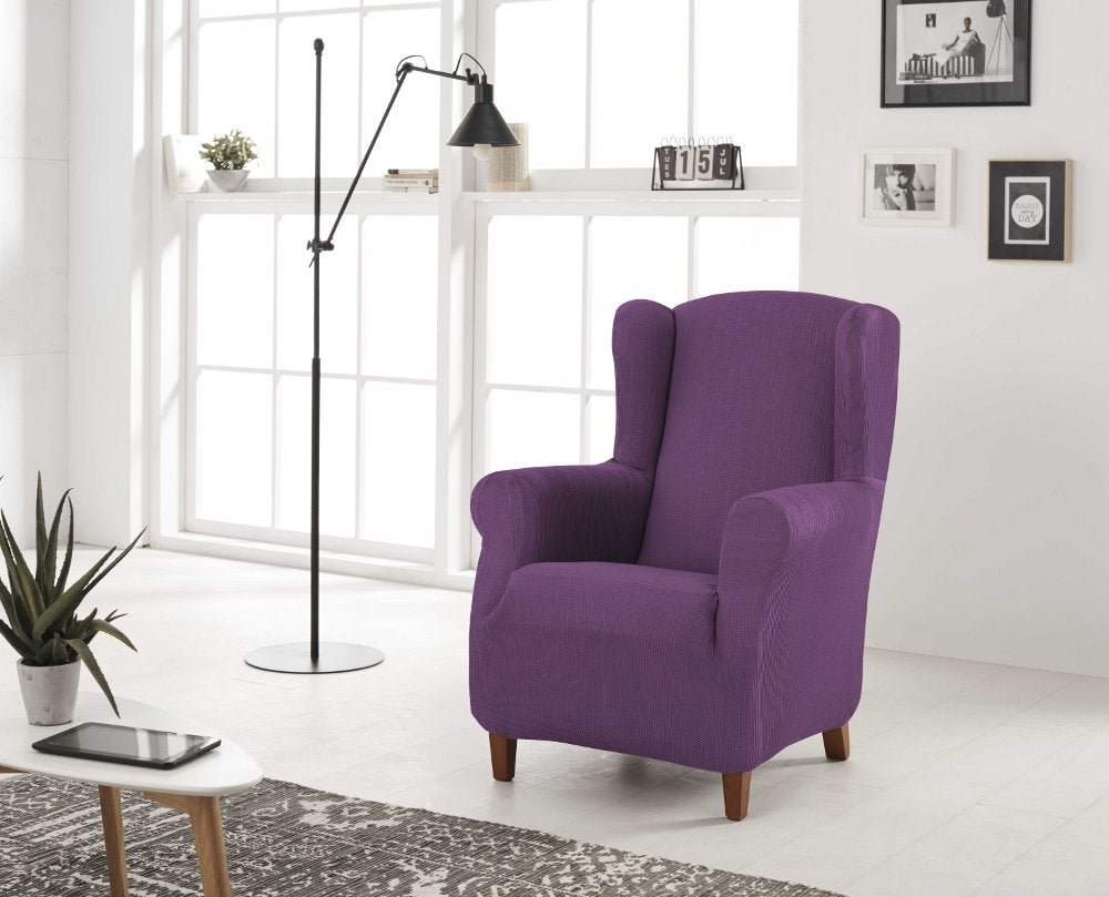 ESTORALIS | Funda Sillon Tejido Elastico Resistente | Para Sillon Orejero | Tamaño ( de 70 a 110 cm. ) Modelo BERTA Color Violeta - 2