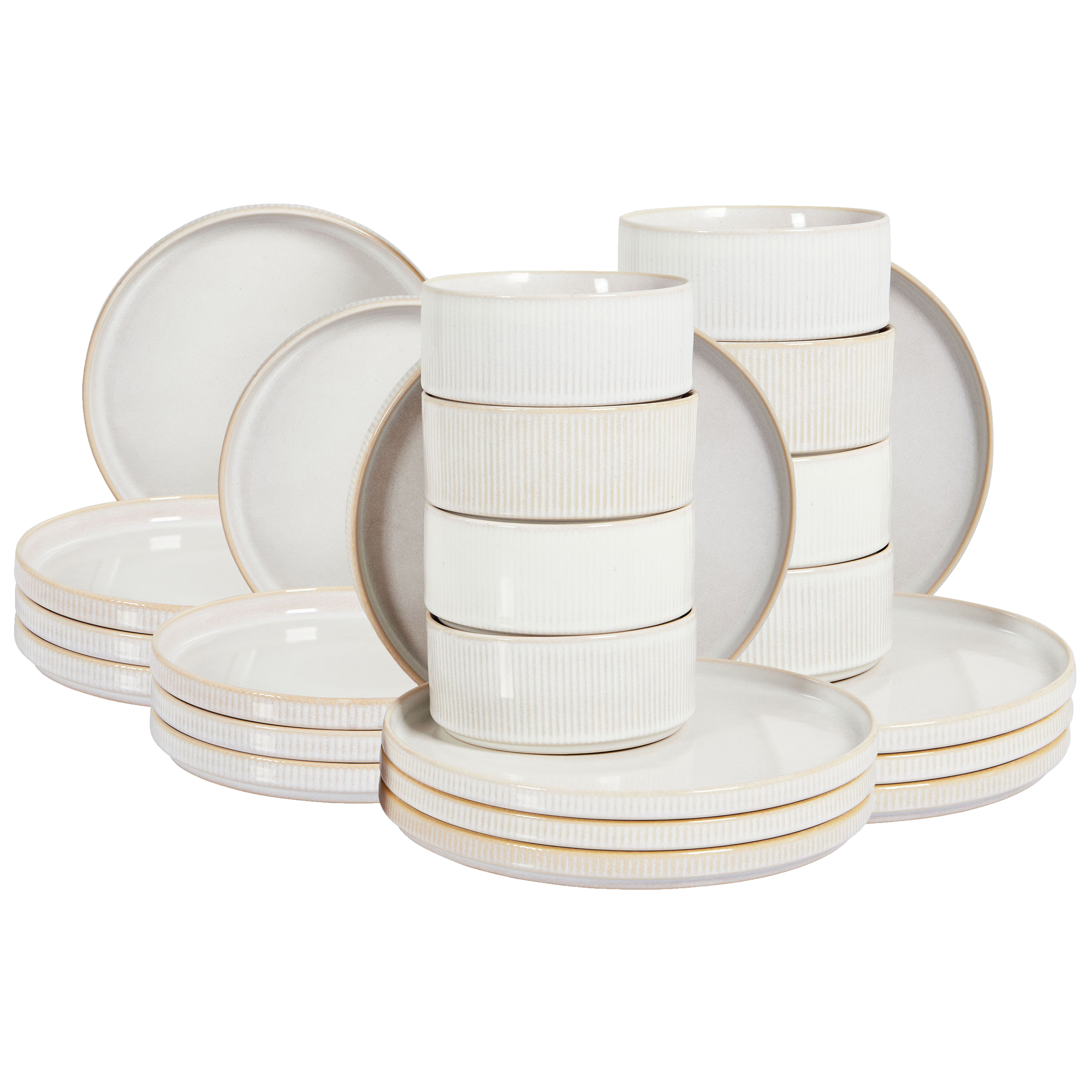 Set veselă 24 piese SPIKENARD Piatră ceramică Alb-murdar