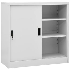 Armoire De Bureau En Acier Blanc 90x40x90 Cm - Porte Coulissante, 2 étagères Réglables, Serrure Incluse