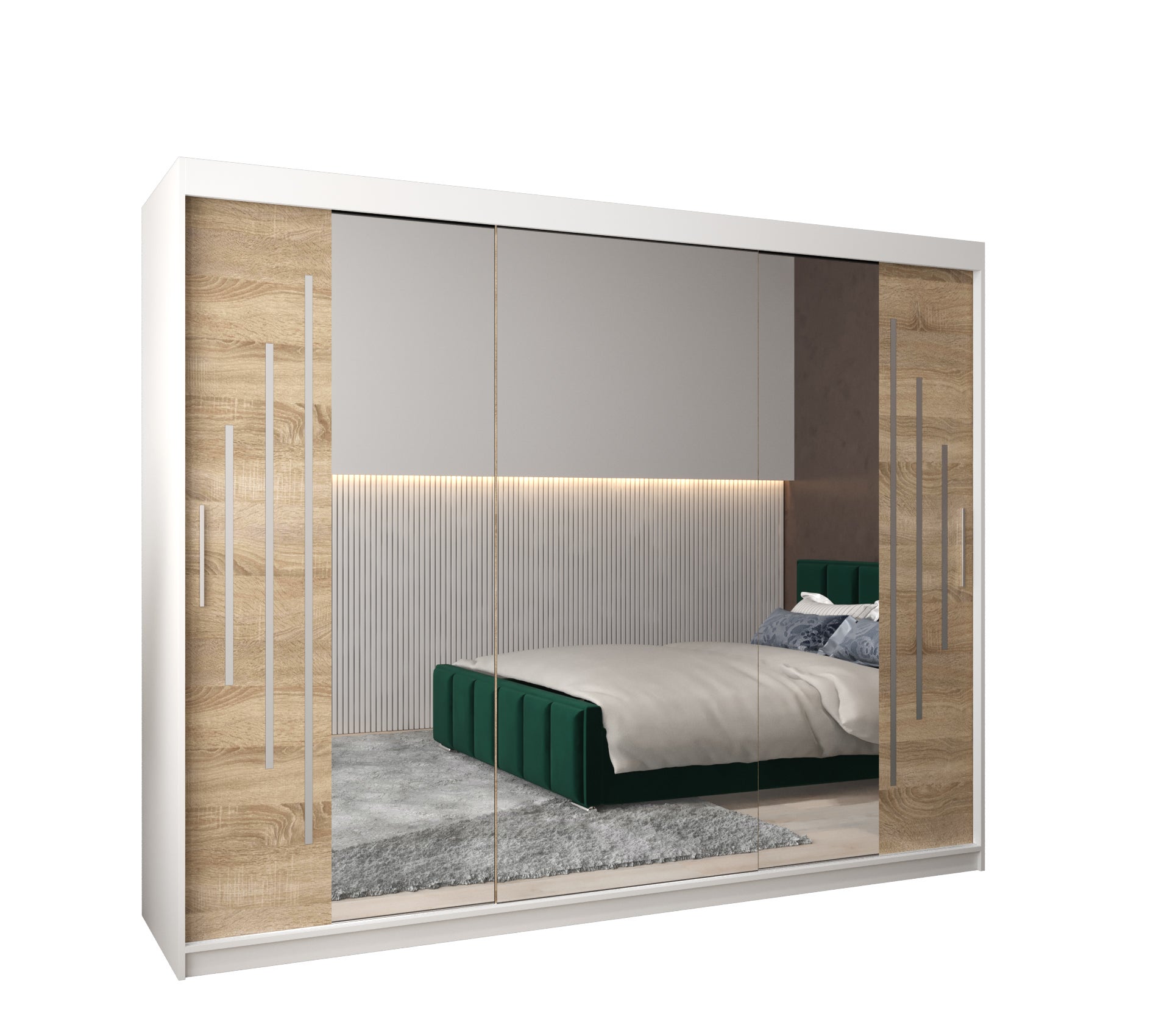 Szafa przesuwna garderoba York 2 250 x 62 x 200 cm Biały + Sonoma - Abiks Meble