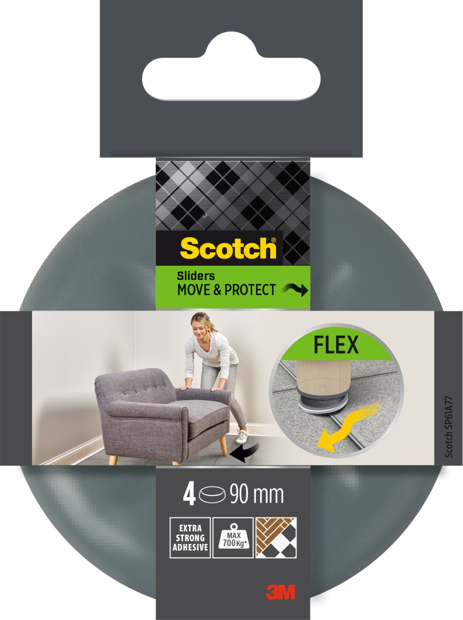 Scotch® Podkładki ochronno - ślizgowe do ciężkich przedmiotów, szare, Ø90mm, 4 szt.