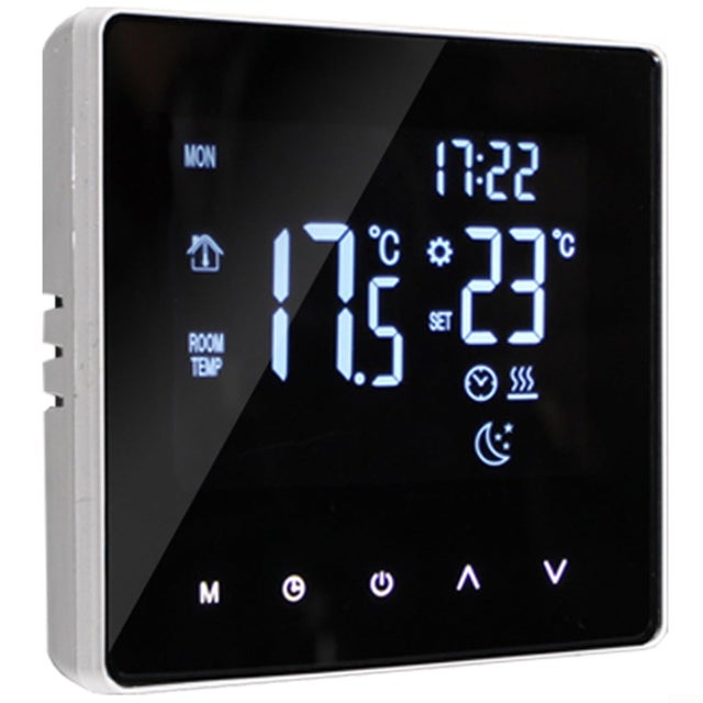 Termostato Intelligente WiFi,Controllo App e Voce,Sensore Temperatura,Display LCD,Programmabile,Design Bianco