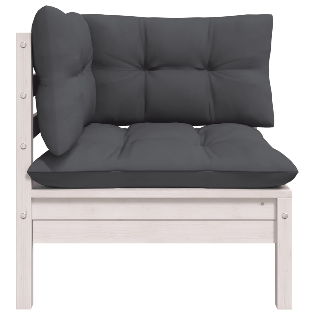 Maison Exclusive - Salon de jardin 3 pcs avec coussins Blanc Bois de pin massif - 4