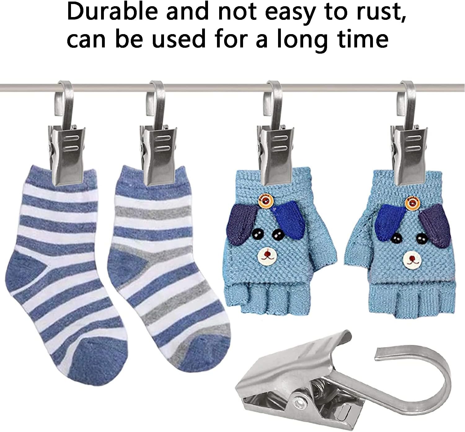 24 pièces Pince Attache Rideau, Clips de Rideau, Acier Inoxydable, Petits Clips de Rideau en métal avec Crochets - 5