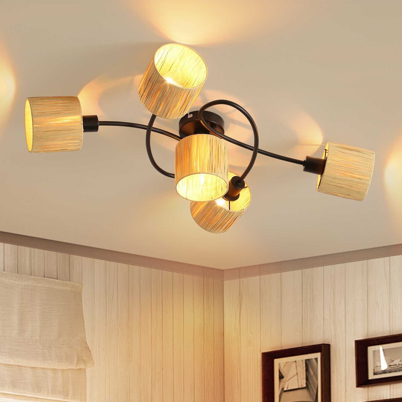 Nettlife Reflektorowa sufitowy 5-punktowy E14, Papierowe Klosze, Czarno-Naturalny, Lampa do Salonu