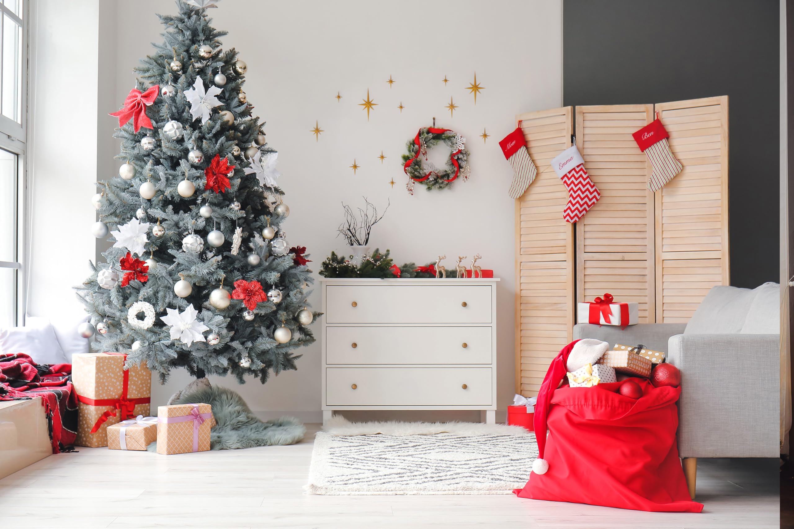 6 piezas de decoración navideña de pared con estrellas octogonales, adorno navideño, decoración de estrellas, decoración de pared para TV - 5