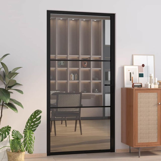 Porte intérieure 102,5x201,5 cm Noir Verre ESG et aluminium