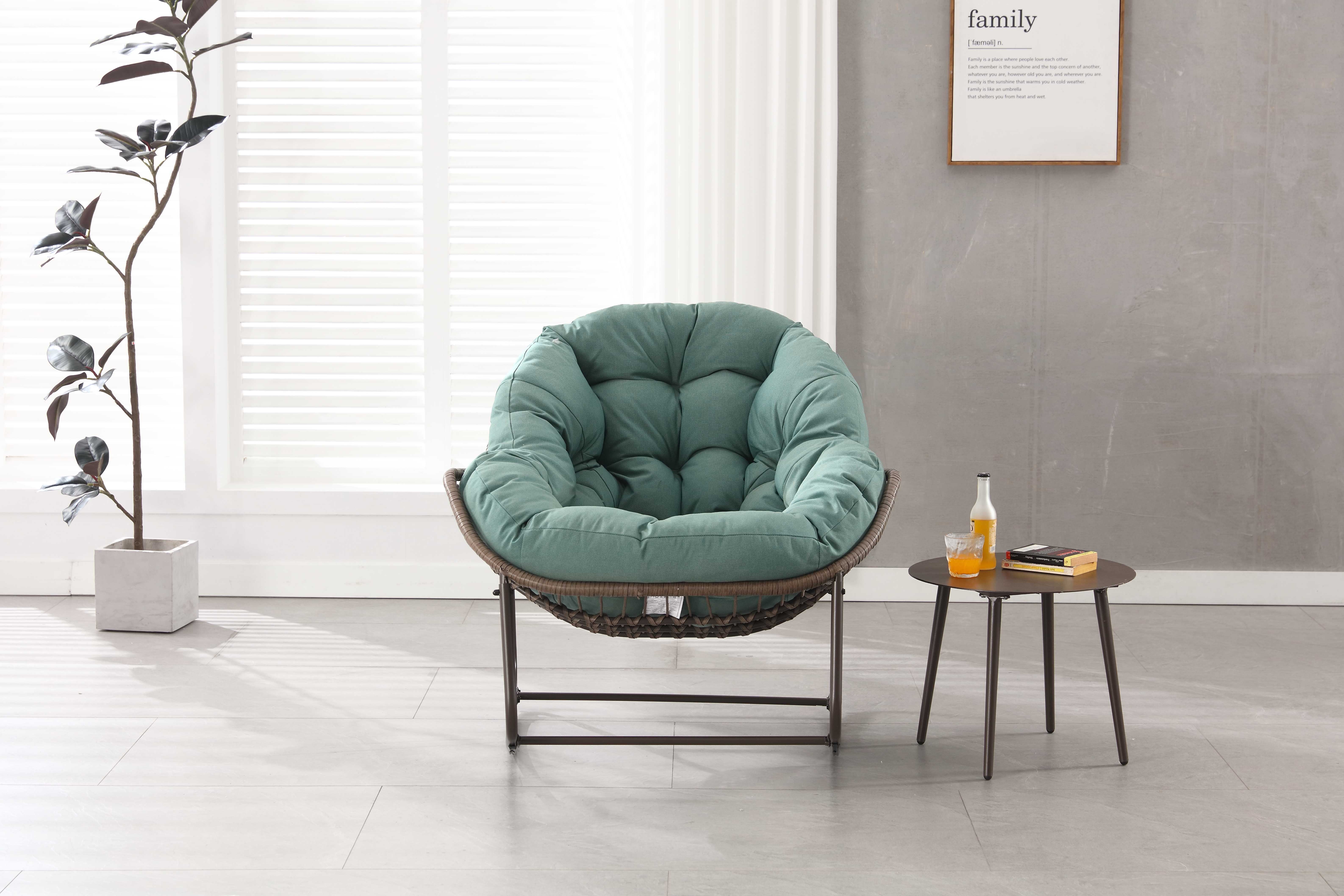 Cadeira de balanço de vime extragrande para exterior, confortável e com almofada grossa, ideal para pátio, varanda e jardim - Verde claro - 2