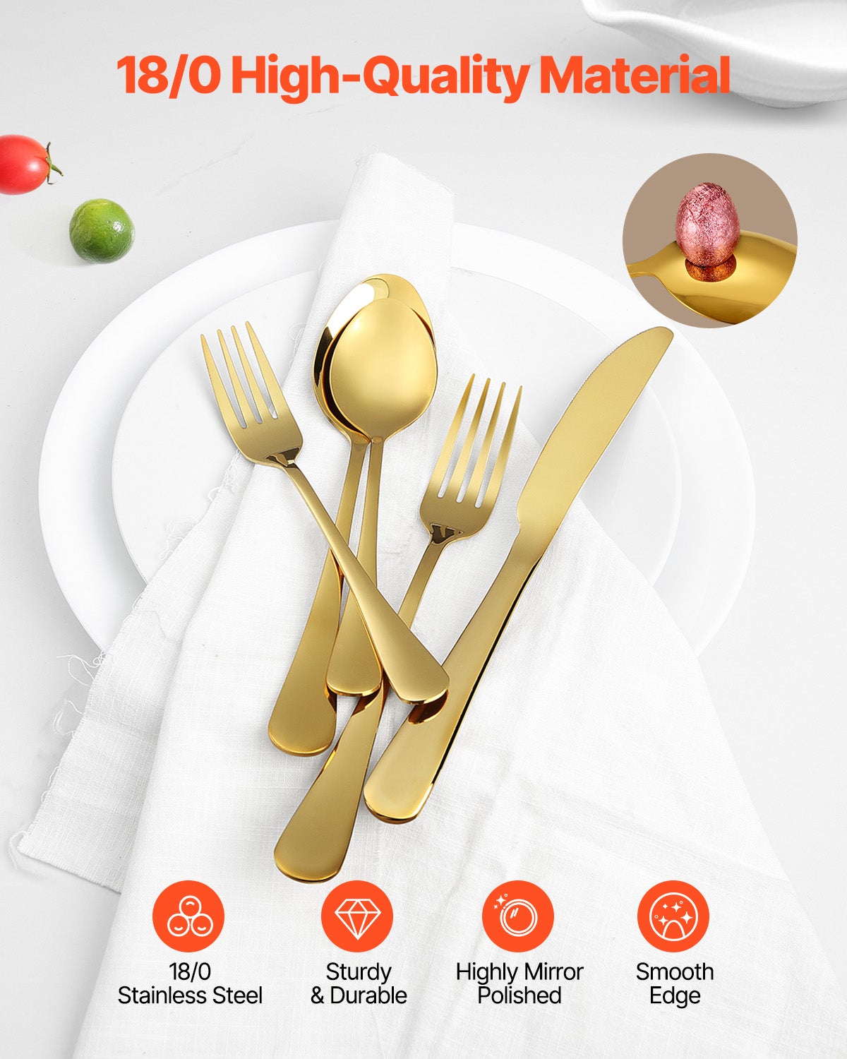 Juego de Cubiertos 60 Piezas,VEVOR Cubertería Acero Inoxidable Alimentario,Acabado Espejo,Lavable en Lavavajillas,Cuchillo,Tenedor,para Cocina - 3