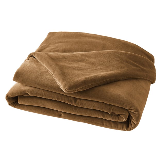 Édredon 90 x 200 cm en velours de coton camel - MIRABEL
