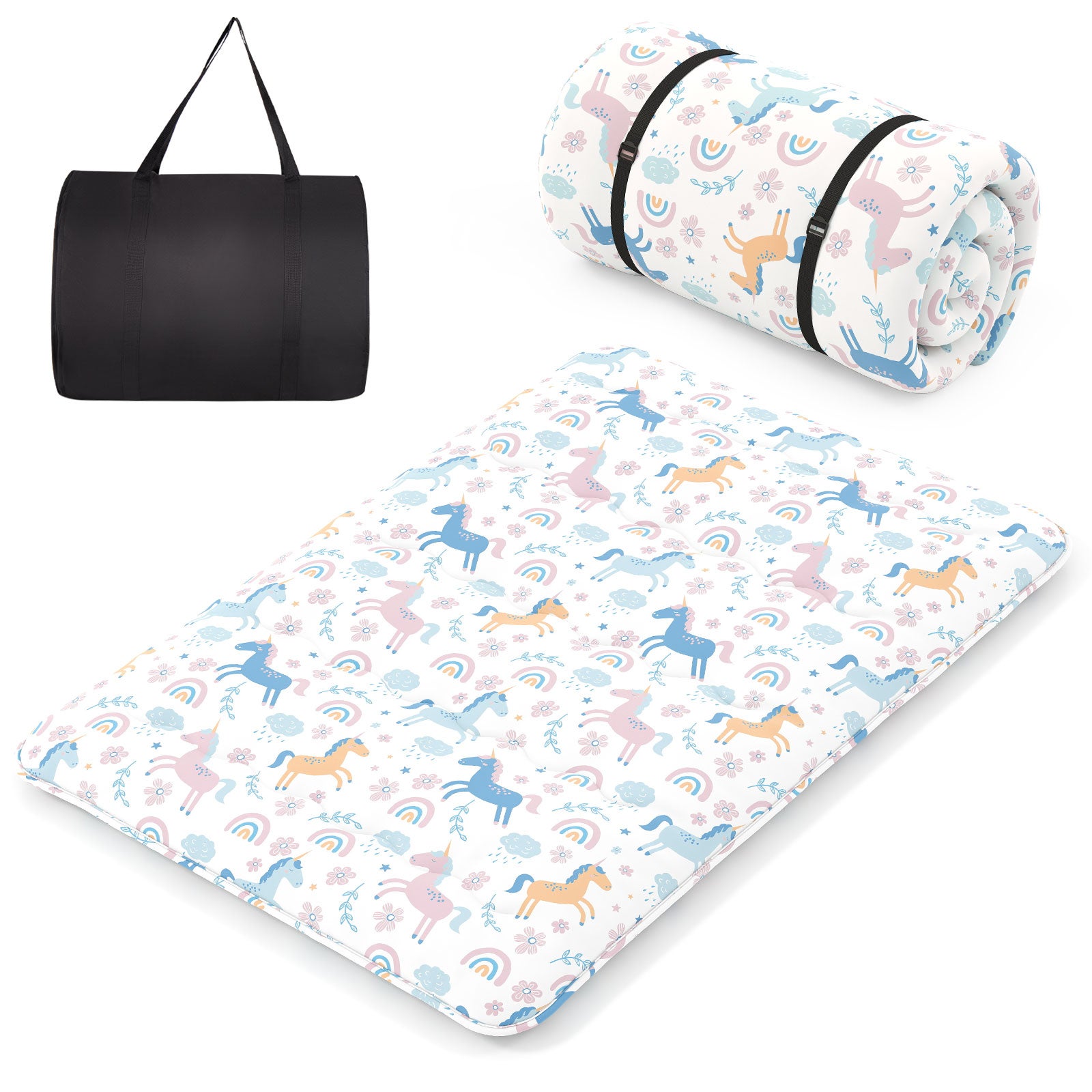Costway  Colchón De Futón Japonés, 200 X 140Cm, Tapete De Tatami Con Funda Lavable, Colchón Enrollable, Colchoneta Plegable Con Bolsa De Transporte Beige/Azul/Marrón , Leroy Merlin