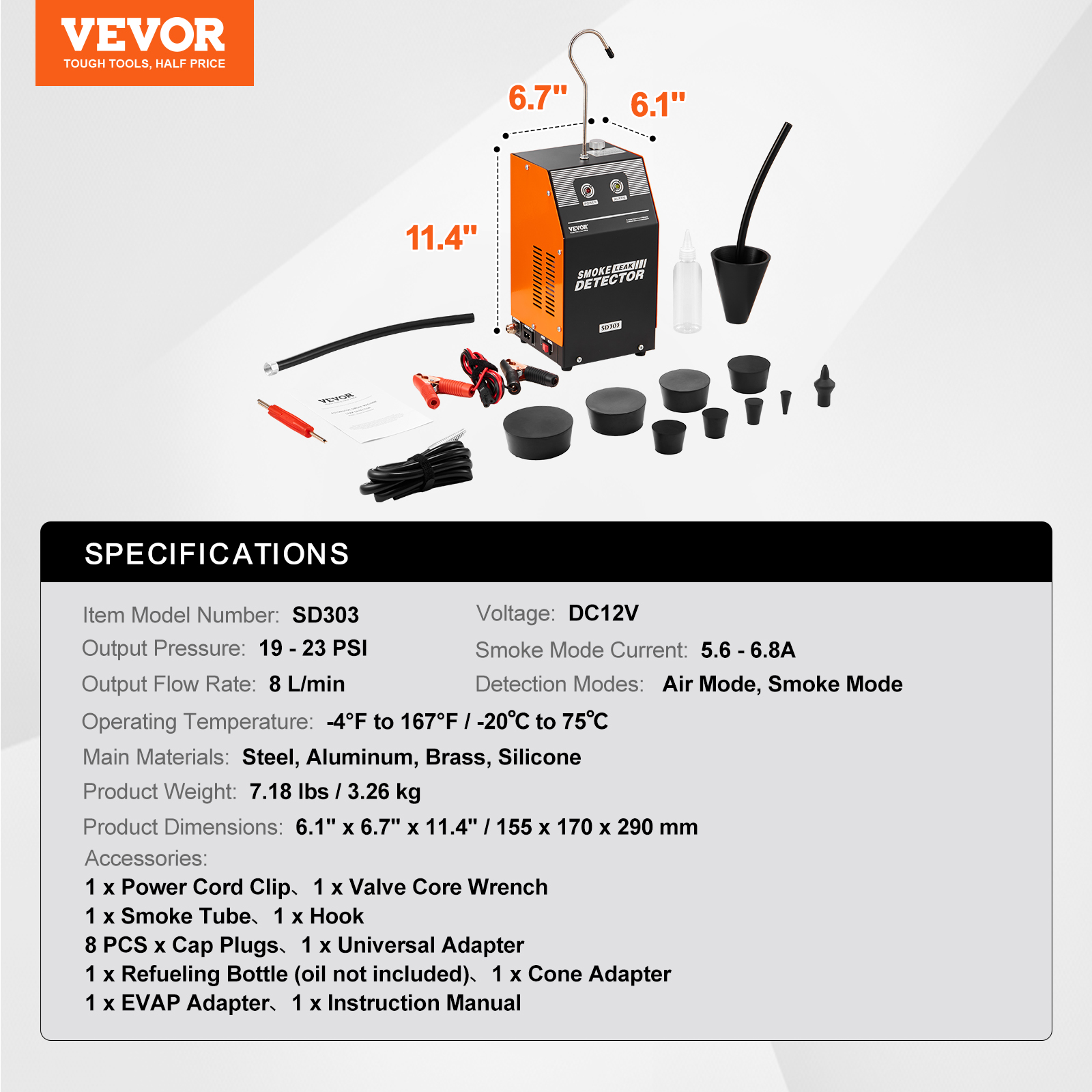 détecteur fuite carburant 2 Modes,VEVOR Machine à fumée EVAP automatique avec pompe à air intégrée,testeur fuite de conduit automobile 19-23 PSI - 7