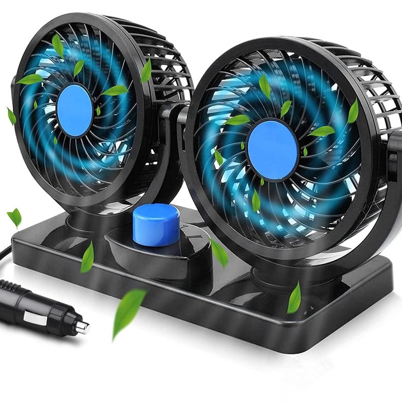 Wentylator samochodowy, obrotowy o 360 stopni, 12 V, 2-biegowy, dwugłowicowy wentylator, odpowiedni do sedanów, SUV-ów i kamperów