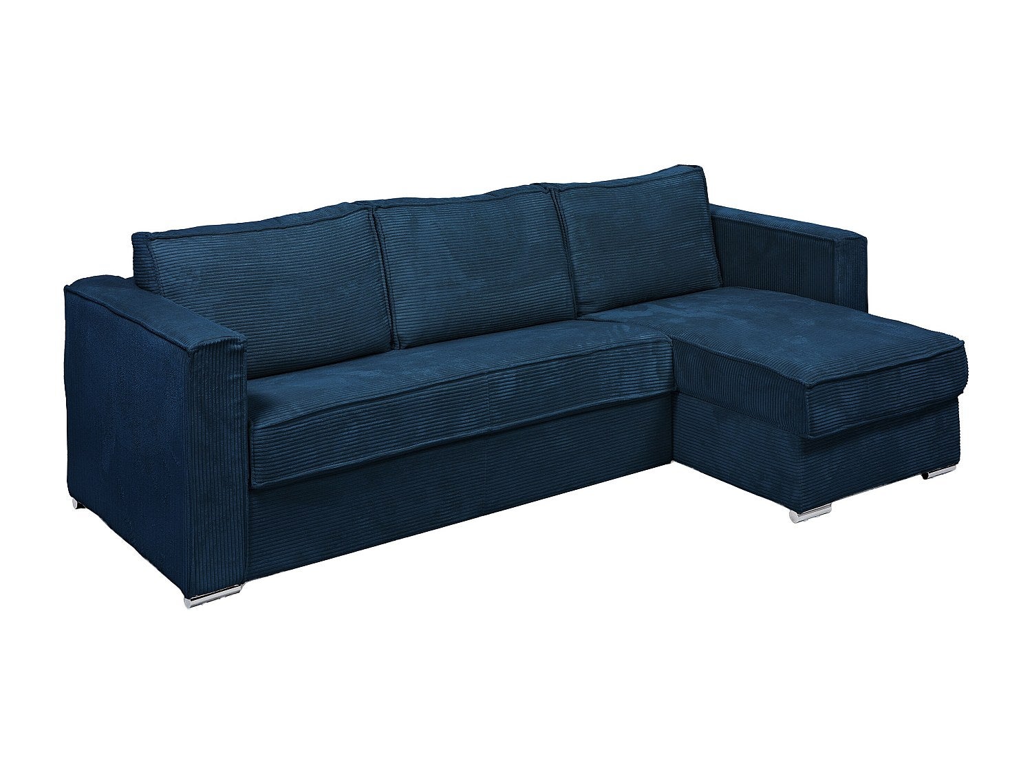 Kanapa narożna dwustronna rozkładana typu express z ciemnoniebieskiego sztruksu - Miejsce do spania 140 cm - Materac 22 cm z pamięcią kształtu - LORET