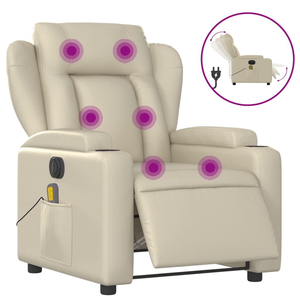 Sillón de masaje reclinable eléctrico | sillón de relax | silla de relax cuero sintético crema cfw311642