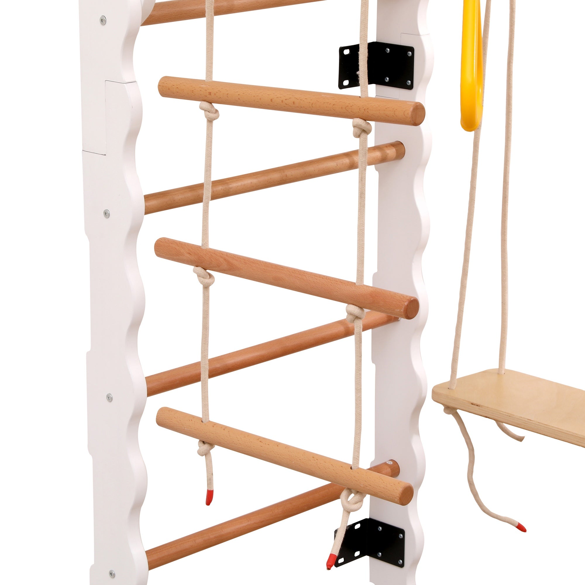 Structure de jeu 6 en 1 - Rutsche, Schaukel, Krabbelleiter, Klettergerüst, Klimmzugsbereich, Ringe - Bois de hêtre - 9
