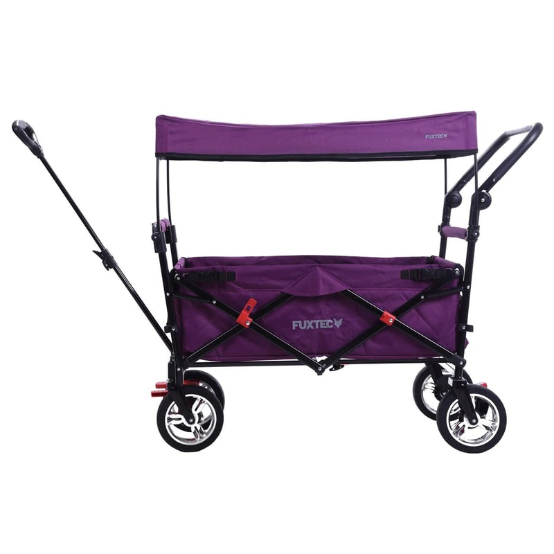 Wózek reczny FUXTEC Purpur FX-CT700: do 75 kg, z daszkiem, uchwytem do pchania, podw. hamulce, 2 siedzenia, 120×56×98 cm