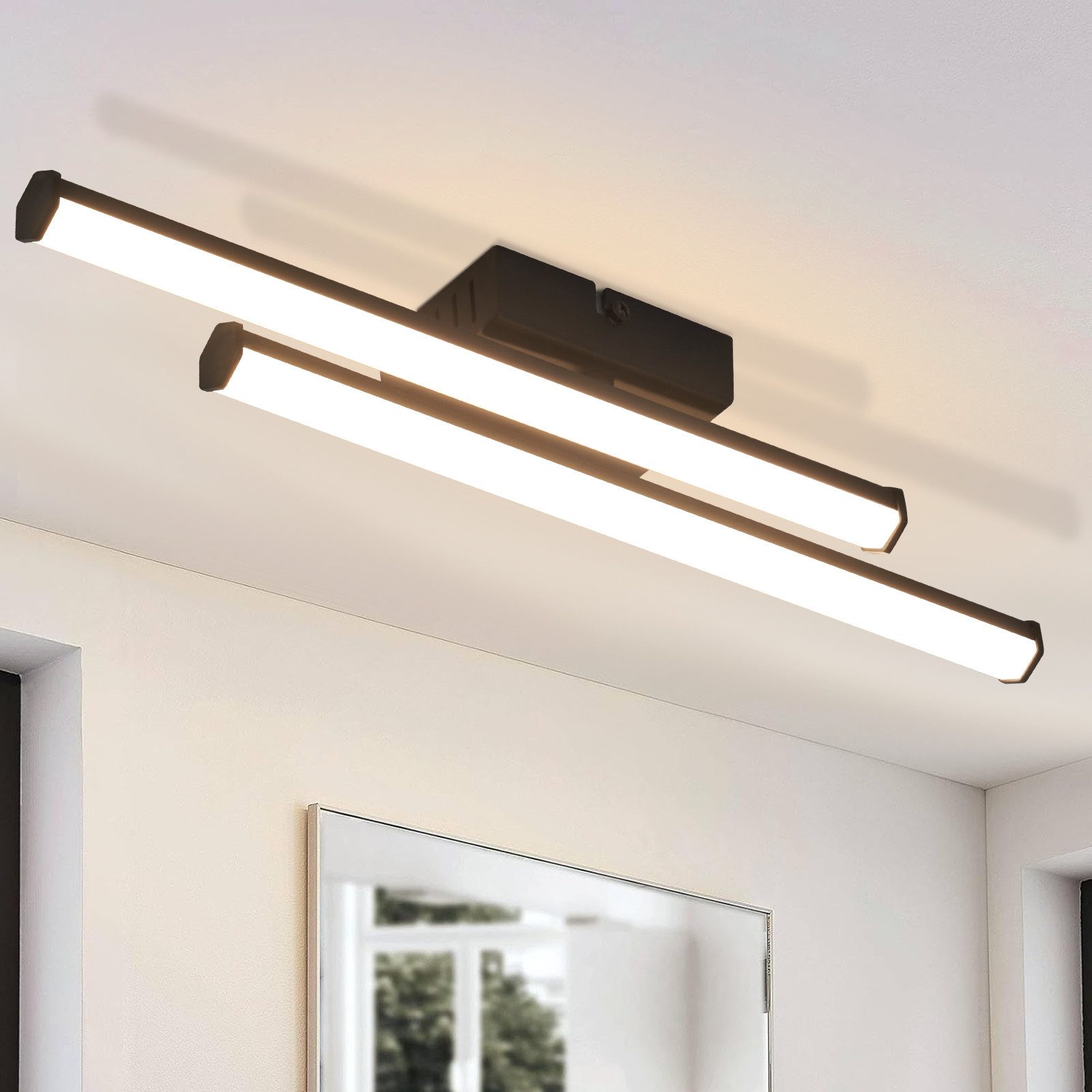 ZMH Nowoczesna czarna lampa sufitowa LED do salonu, odbijająca światło, 3000K, odpowiednia do kuchni i korytarza.