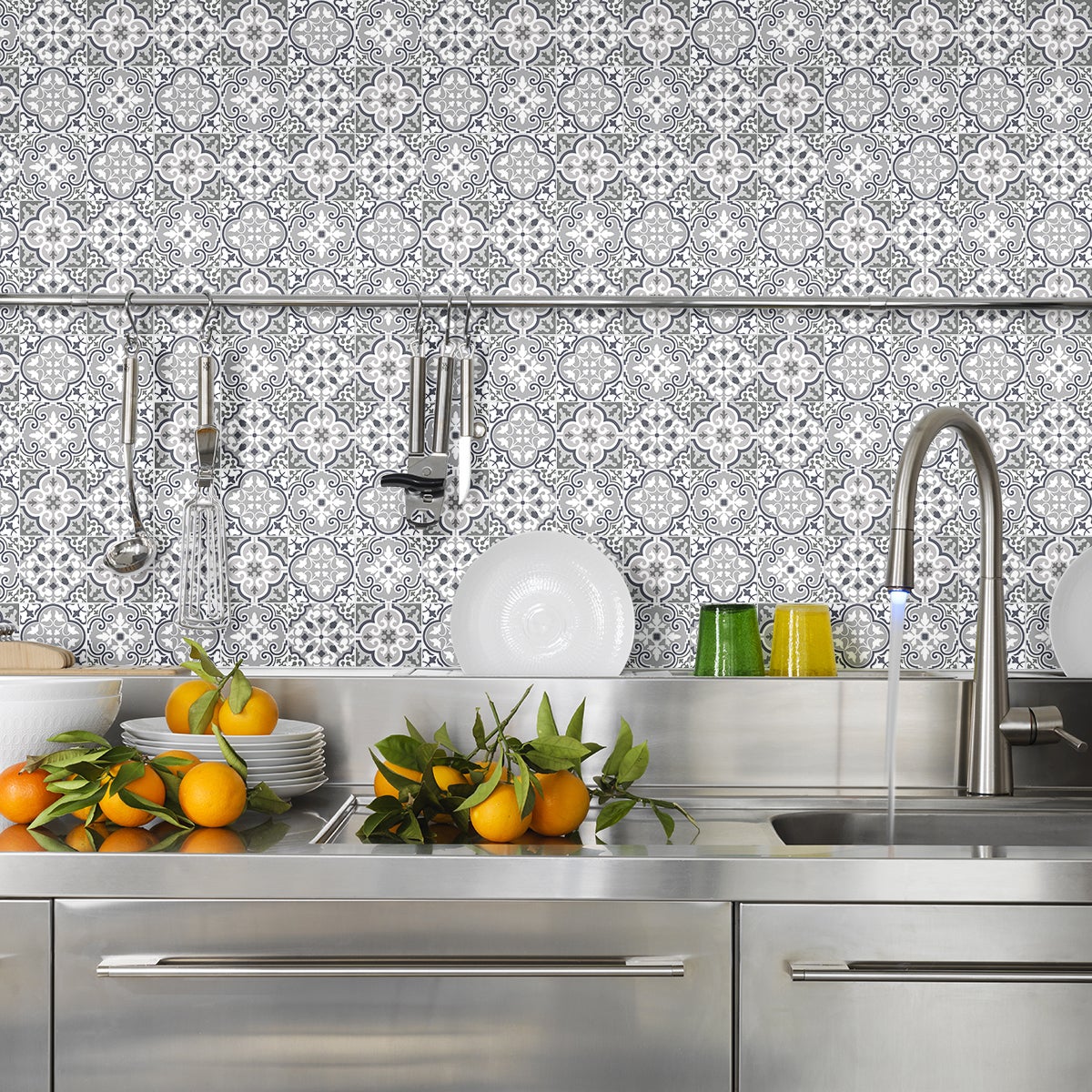 24 vinilos baldosas de cemento nathalia - adhesivo de pared - revestimiento sticker mural decorativo - 24stickers10x10cm