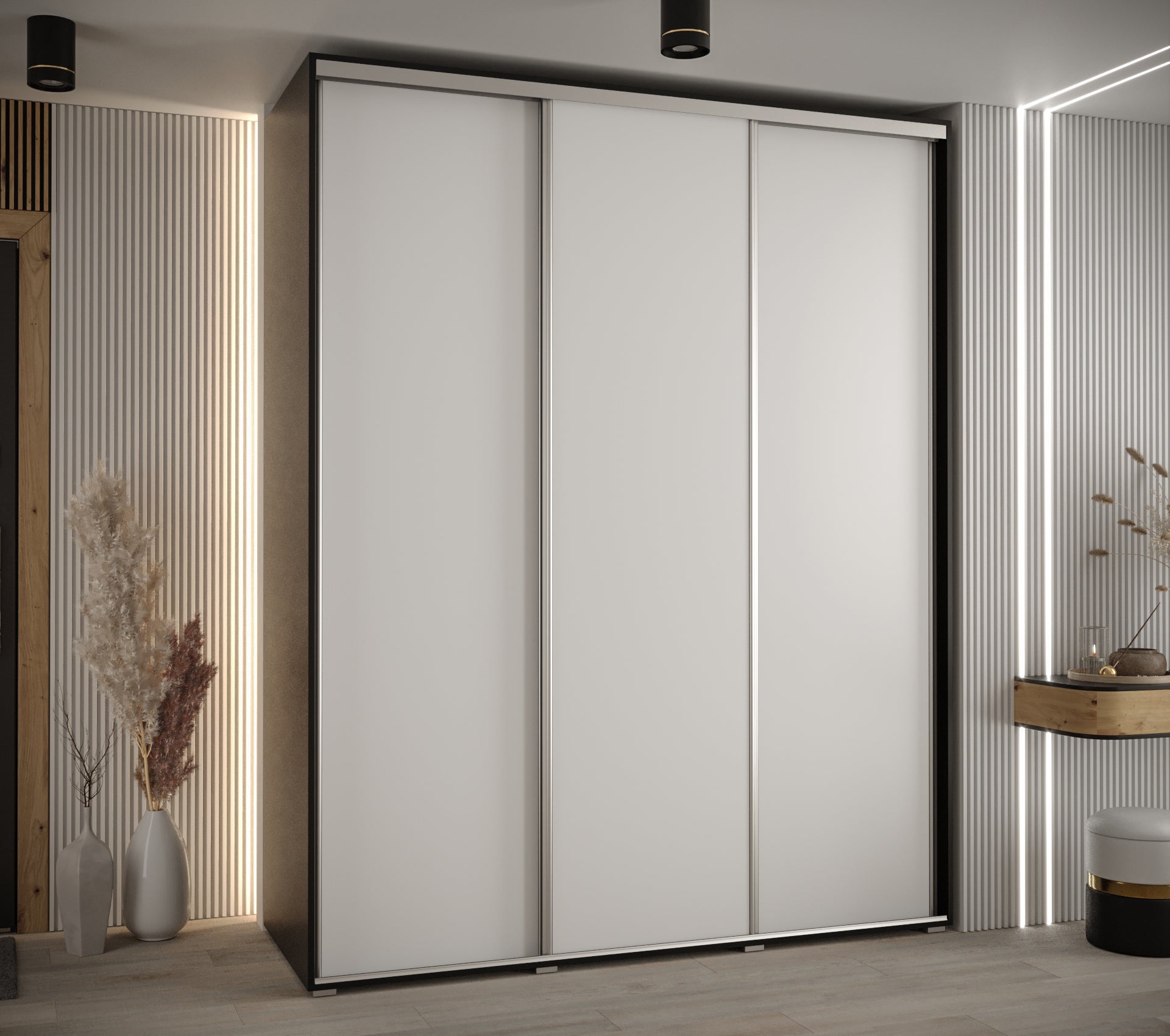 Szafa przesuwna wysoka Davos 1 190 x 45 x 235,2 cm czarny + biały + u. srebrny - Abiks Meble - 2