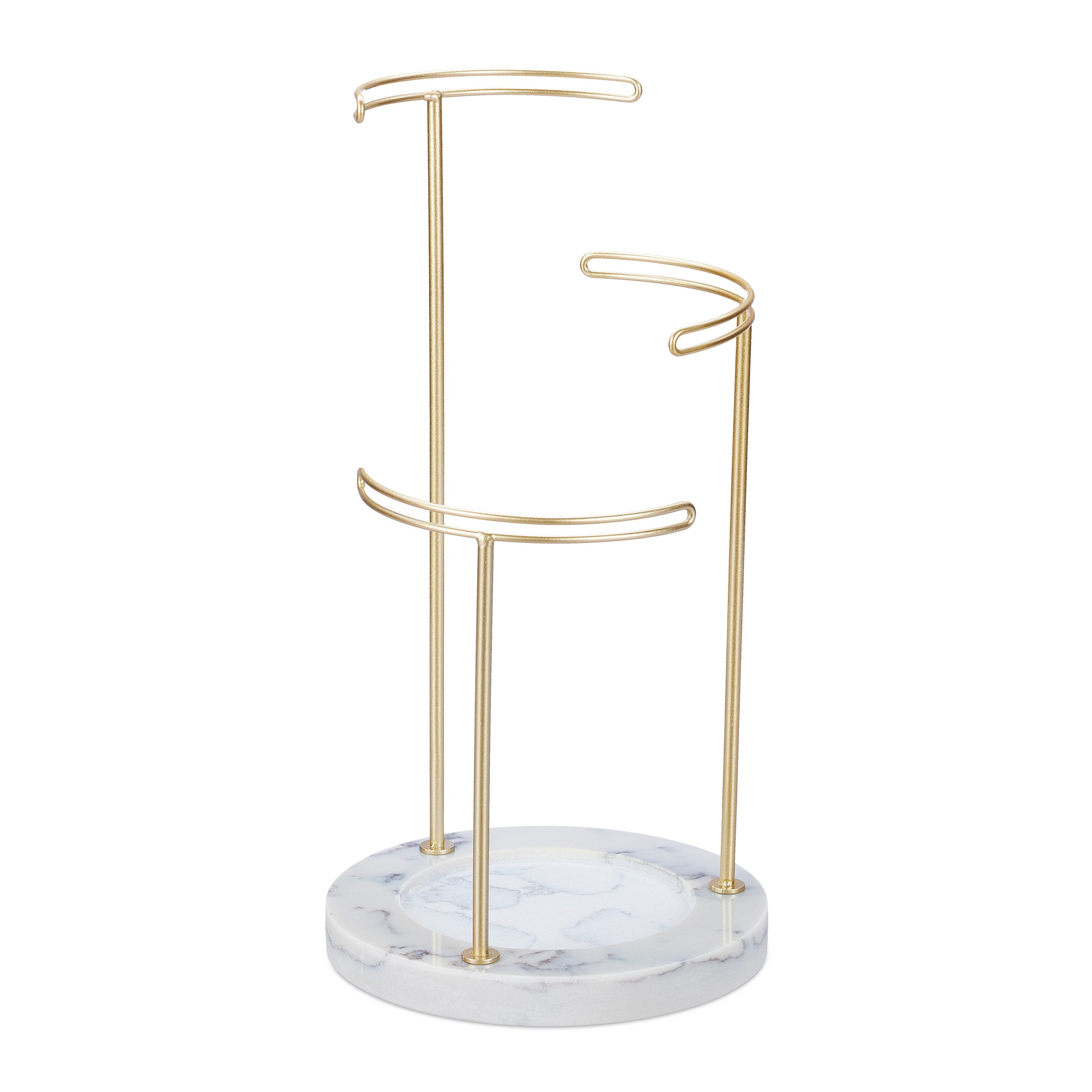 Présentoir à bijoux, rangement en marbre, colliers, boucles d’oreilles, 3 bras en métal, HxD 35x18 cm, doré, Relaxdays - 8