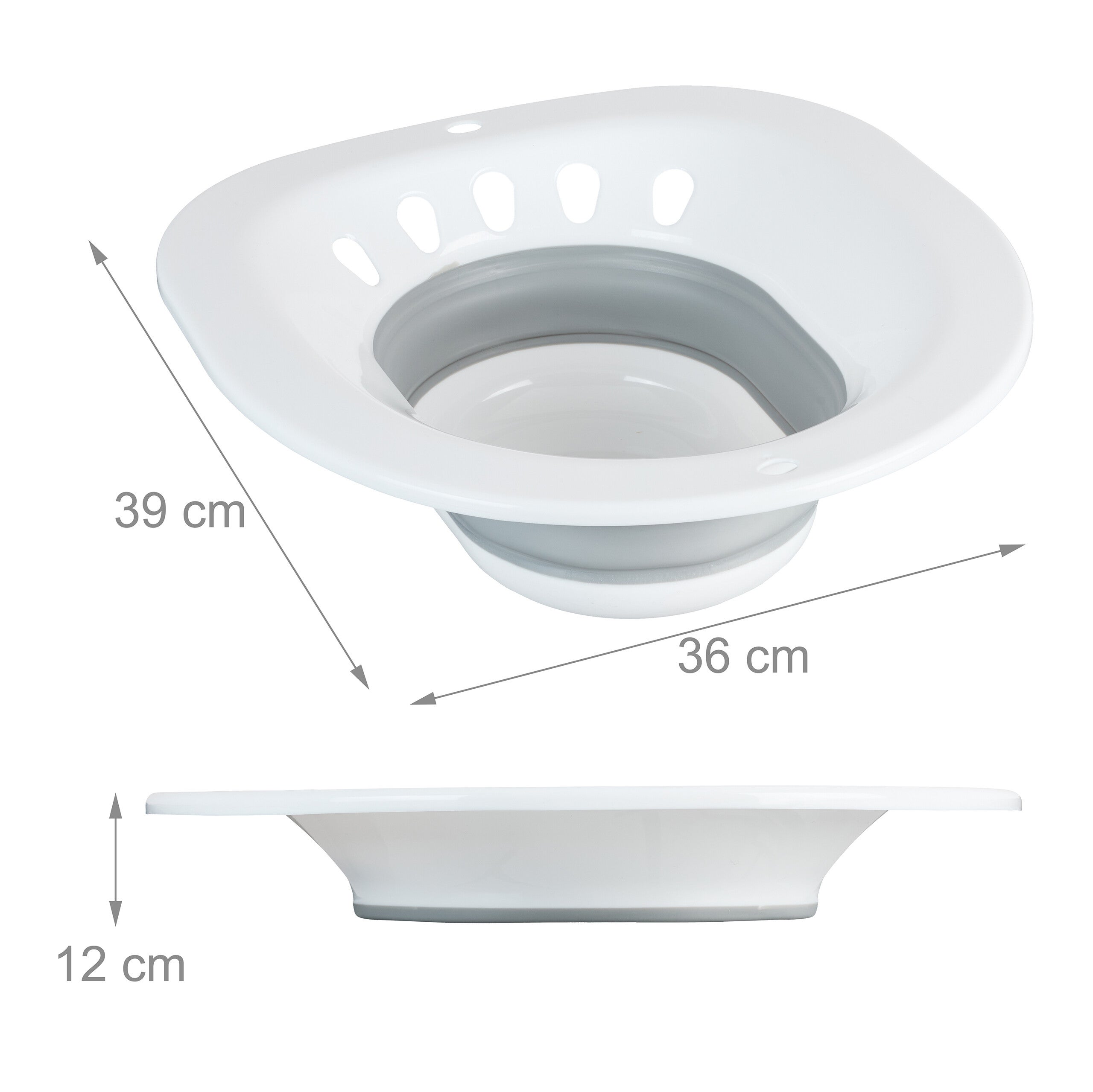 Bain de siège pliable pour WC, 12 x 36 x 39 cm, bidet en PP thermoplastique pour l'hygiène intime, blanc et gris, Relaxdays - 4