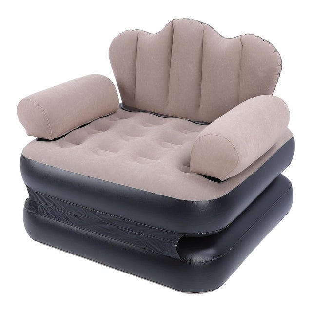 Outsunny Canapé Gonflable + Pouf – Gris, 125x100x87 Cm – Porte-gobelet, Tissu Doux, Pour Camping Et Jardin