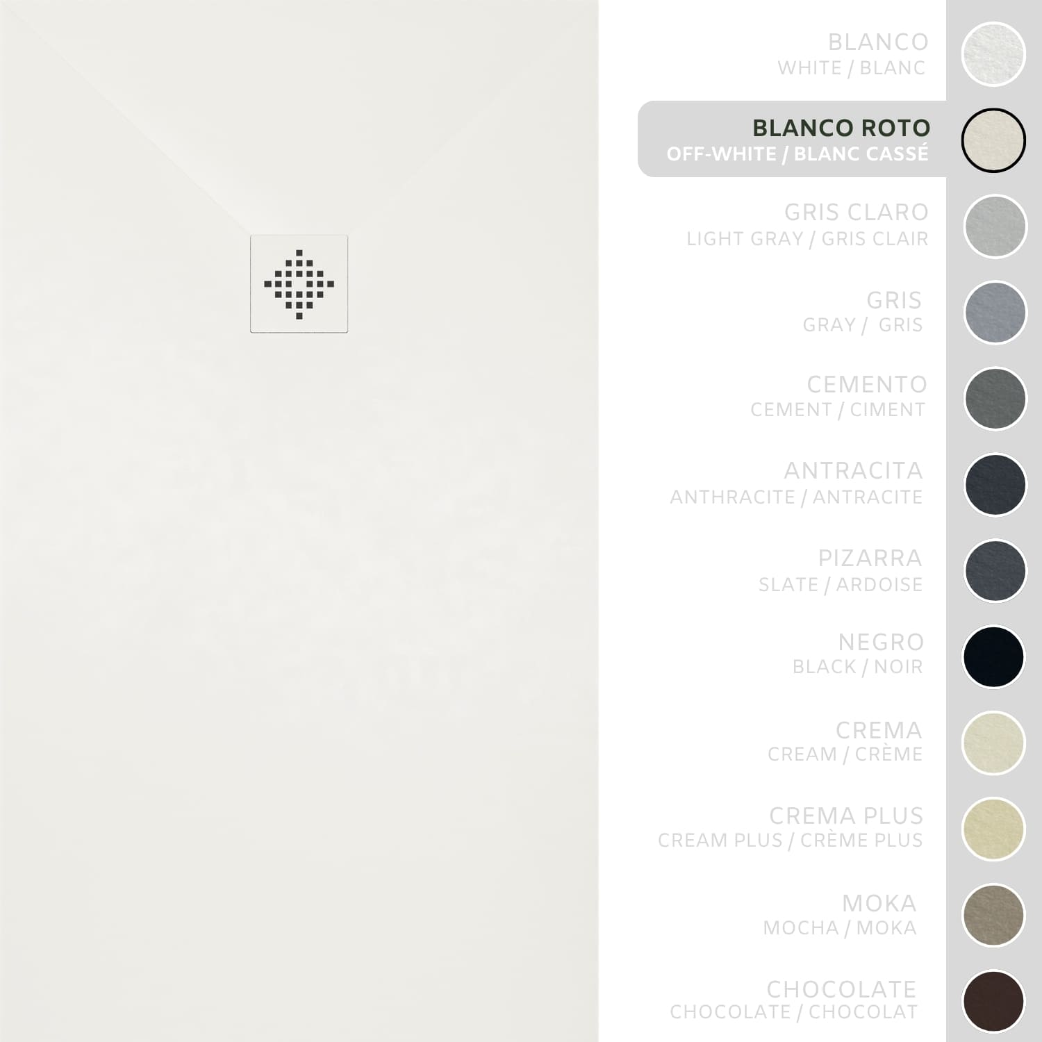 SOULHOME Brodzik prysznicowy– Żywica– Gel Coat– Gładka/Kamienna tekstura – Antypoślizgowy – Kolor złamana biel – 80X70- Niski 3 cm– SAME