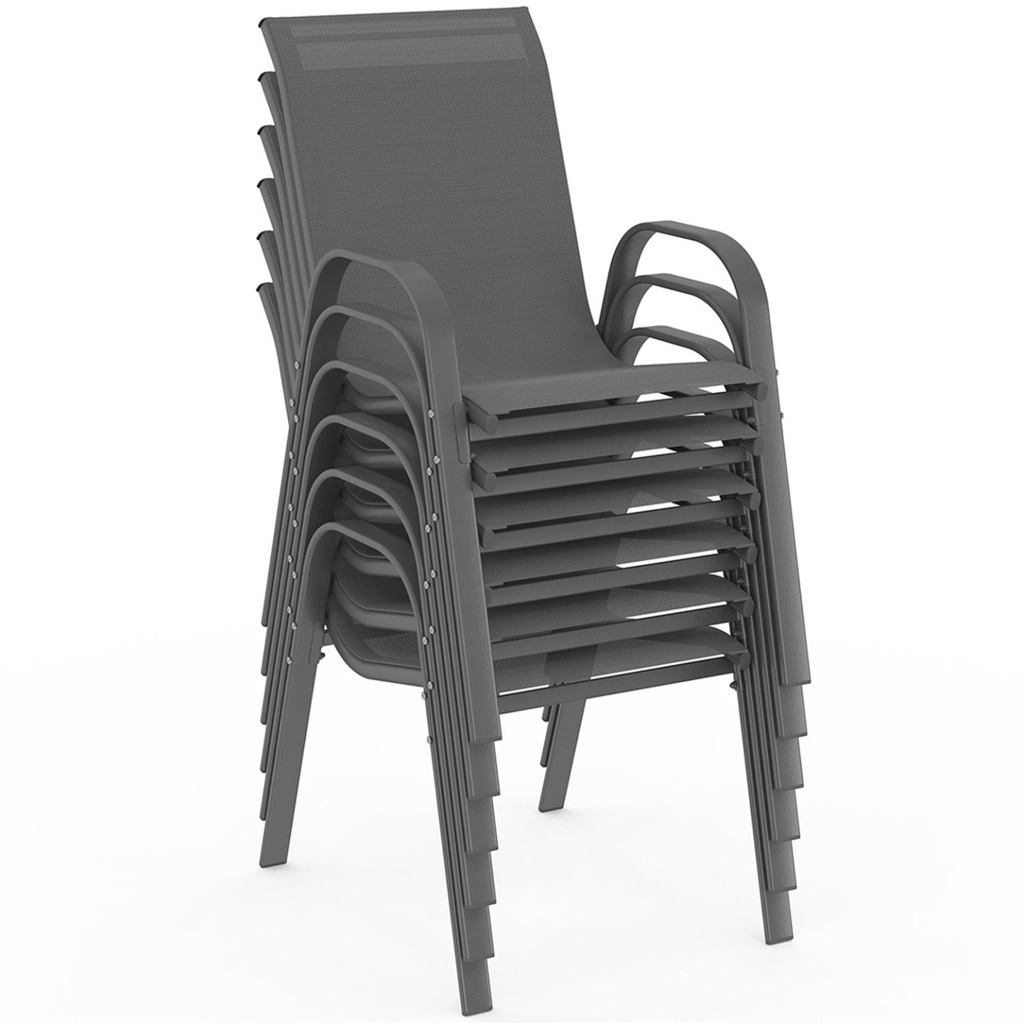 Salon de jardin MADRID table 190 CM et 8 chaises empilables gris anthracite plateau transparent - 4