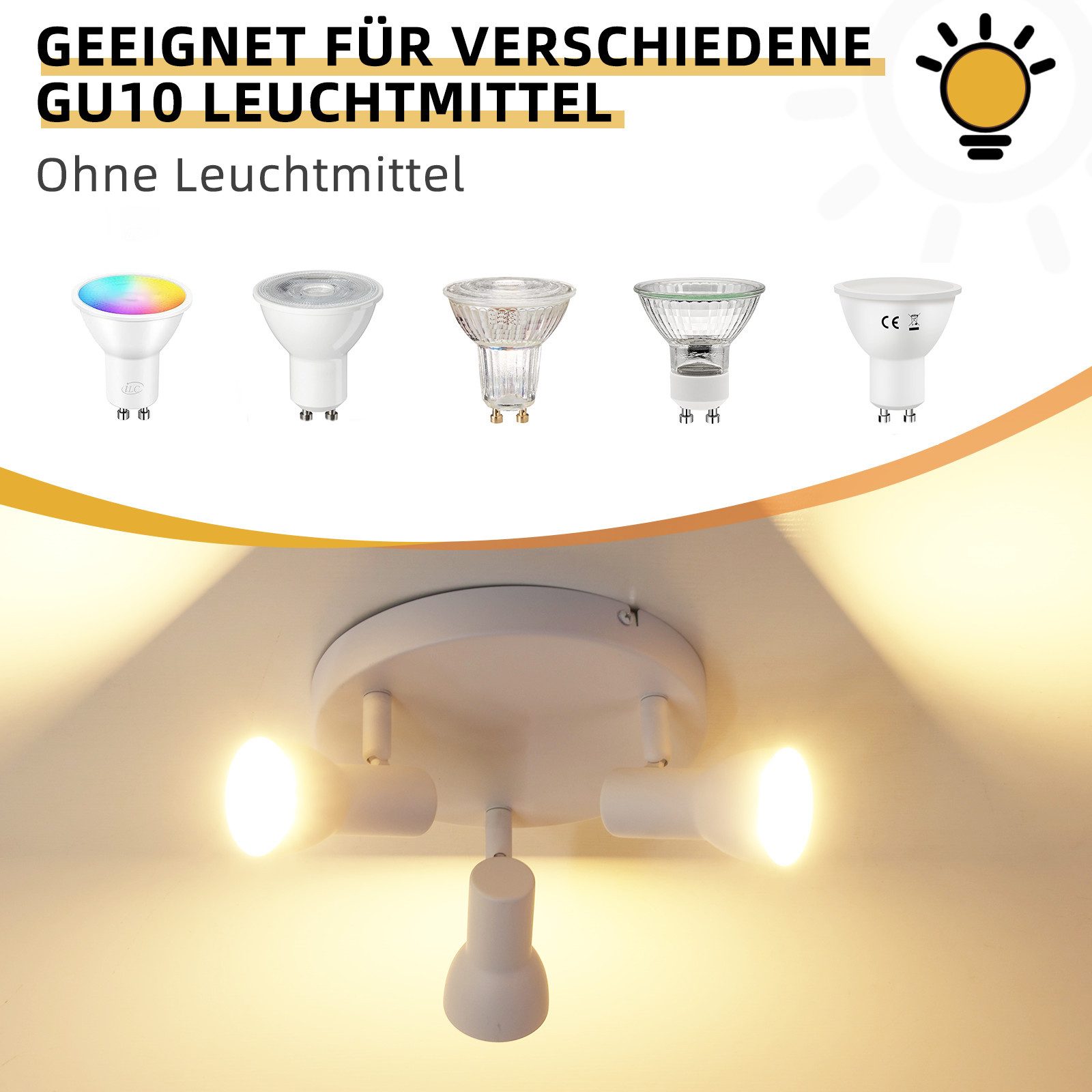 Spot de plafond NETTLIFE 3 flammes, rond, éclairage d'intérieur, blanc, métal, culot GU10 - 3