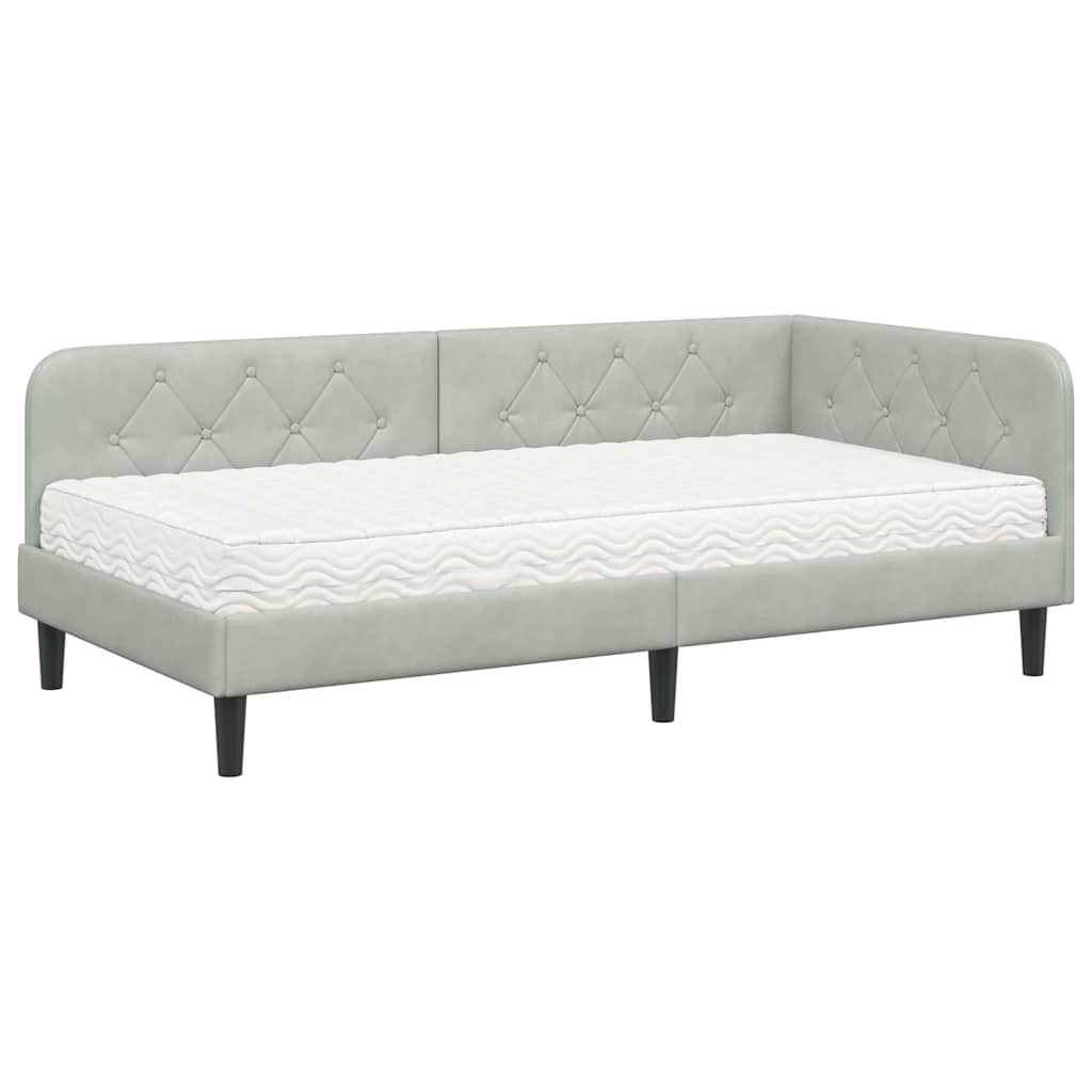 Cadre de lit d'angle en velours gris clair pour la chambre, 100 × 200 cm - 2