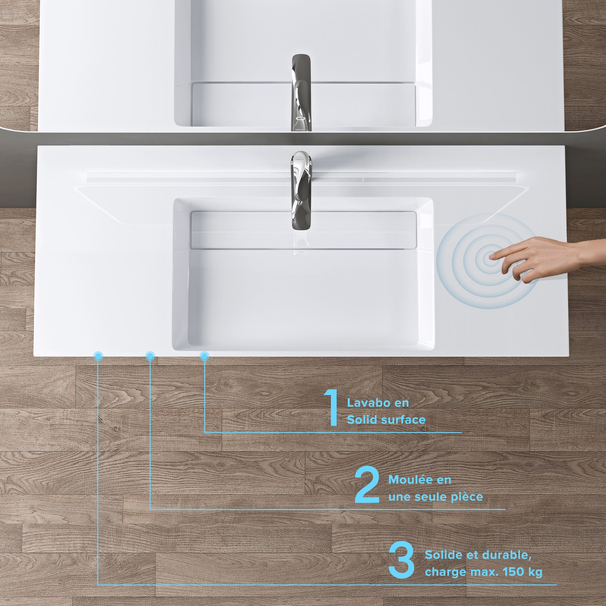 doporro Lavabo Suspendu Blanc 120cm Vasque à Poser Lave Mains Rectangulaire de Qualité pour Salle de Bain 120x48x13cm Colossum12 - 2