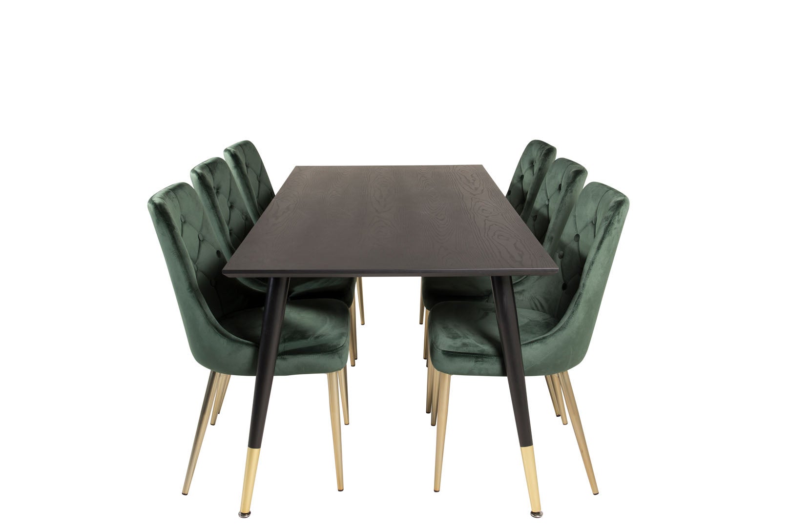 Dipp180x90BLBR zestaw do jadalni stół do jadalni czarny oraz 6 Velvet Deluxe krzesło stołowe welur Zielony, mosiądz dekor.