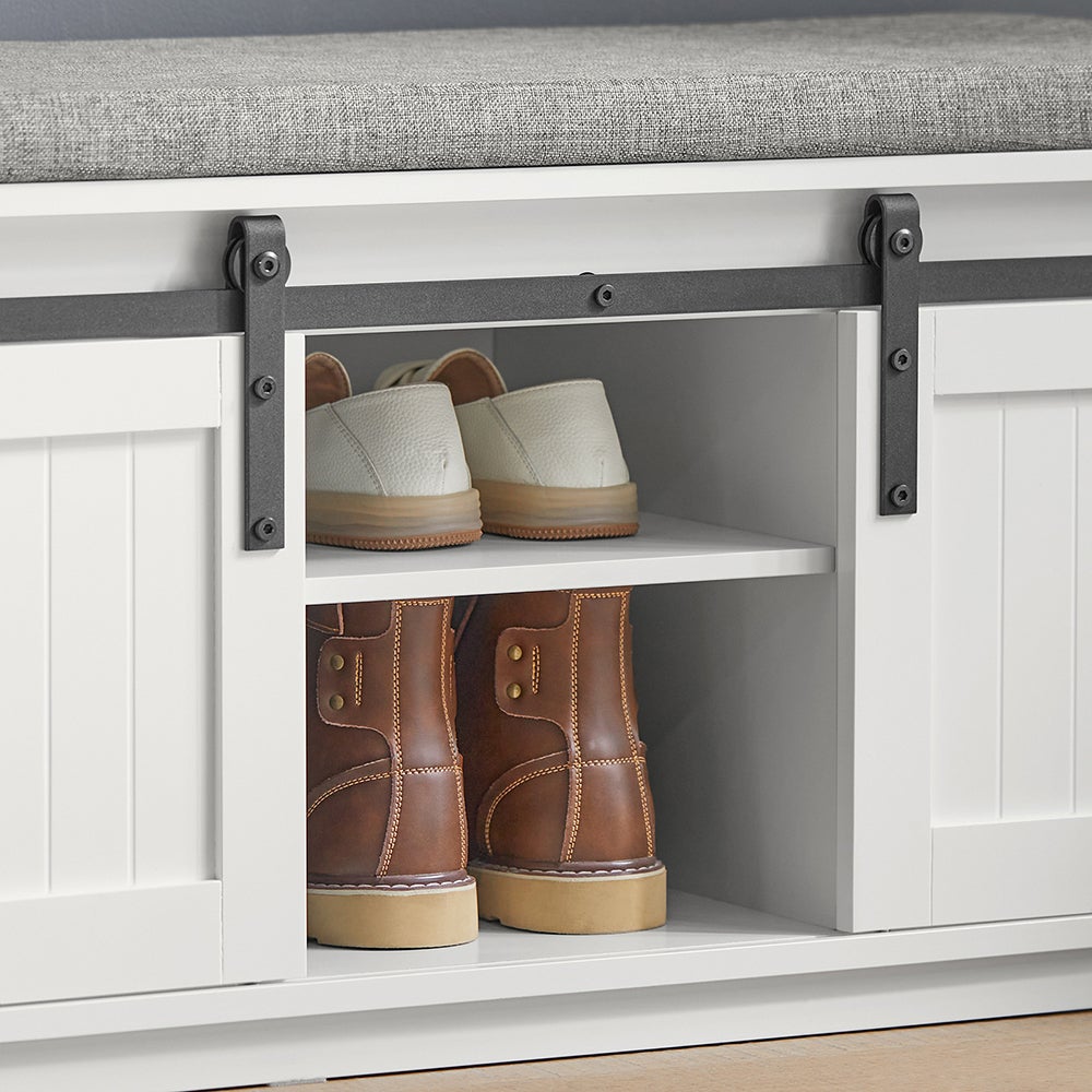 SoBuy Banc à Chaussures avec Coussin, Porte de Grange Coulissante, 8 Paires, Blanc, FSR133-W - 7