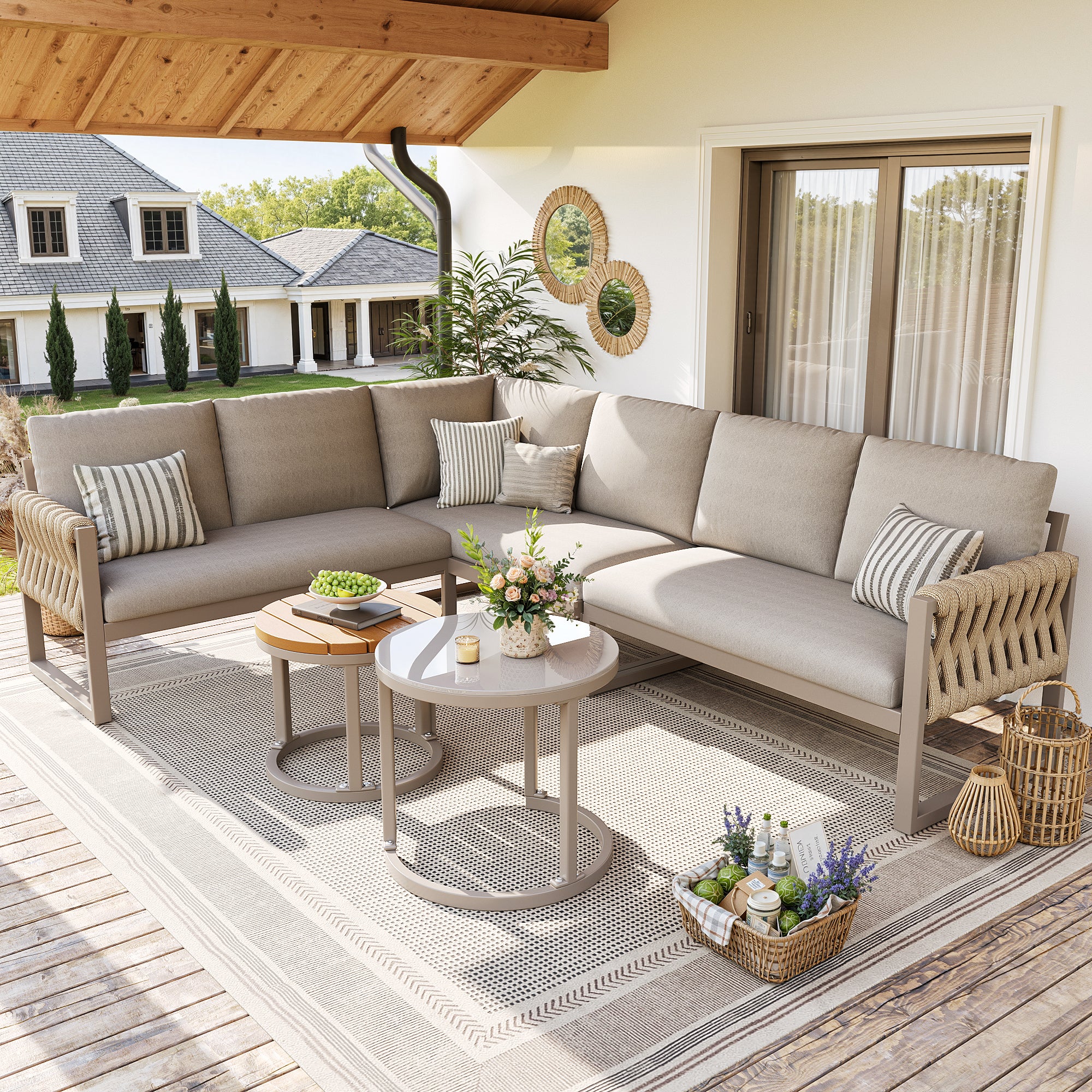 Salon bas de jardin en Métal Beige 6 personnes - 2