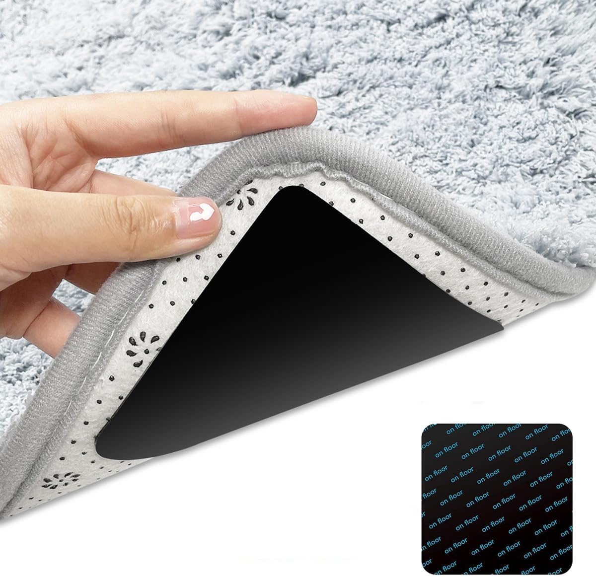 Conjunto de 4 tapetes antiderrapantes - Fixação segura para pisos - Tapetes antiderrapantes laváveis e reutilizáveis para carpetes e tapetes - Preto - 4