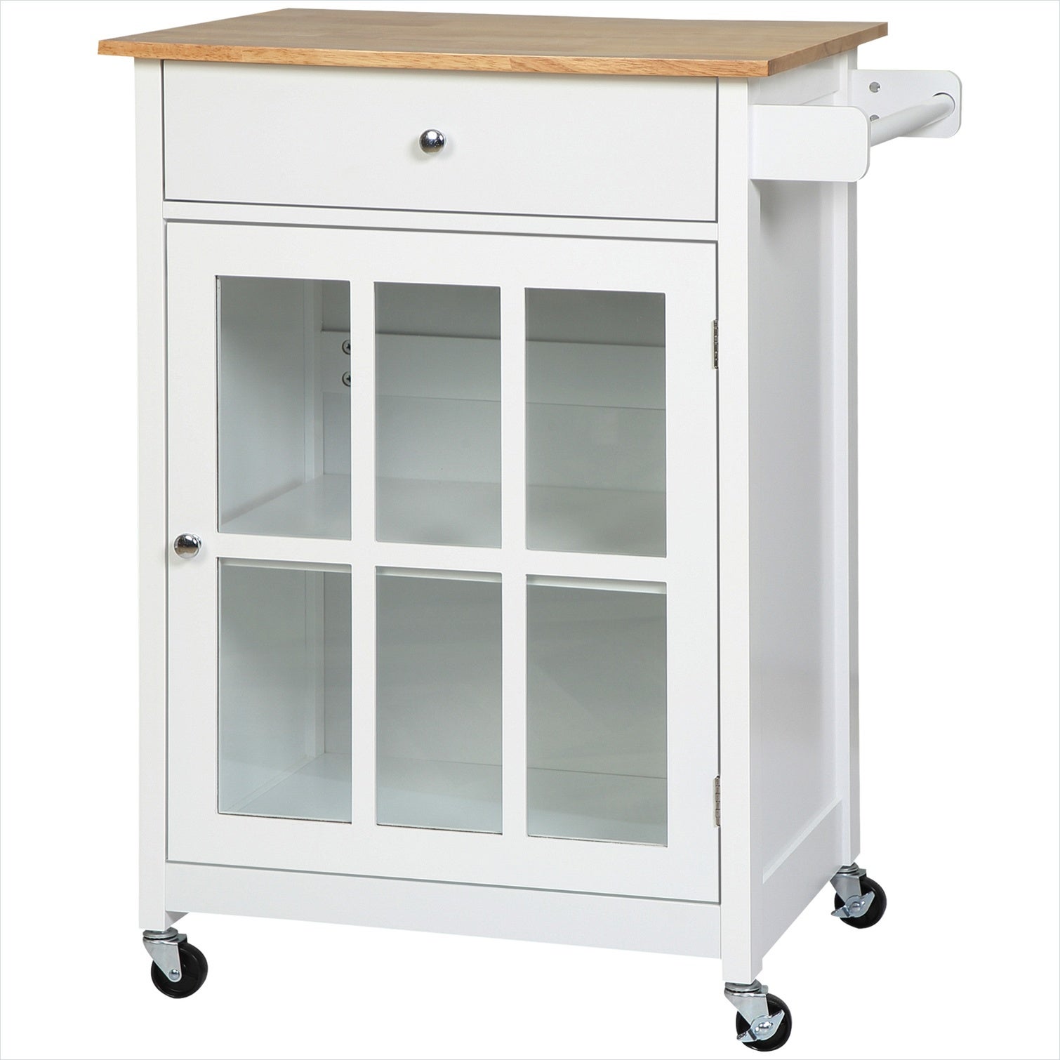 Chariot de cuisine multi-usage avec rangement, bois et MDF laqué blanc ...
