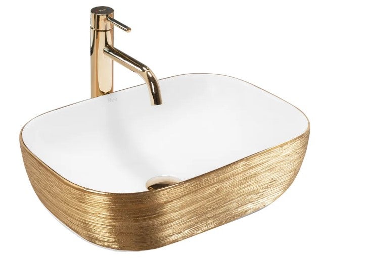 Umywalka Nablatowa Rea Belinda Złoty Szczotkowany Biały 46,5 X 33,5